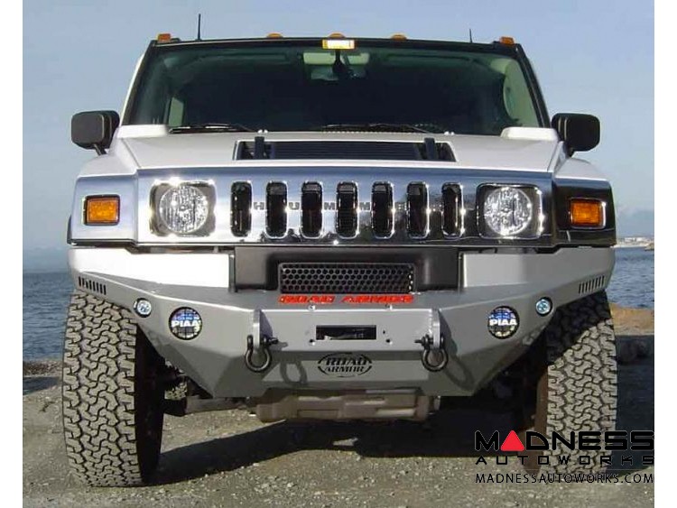 Hummer H2 Dakar Front Winch Bumper Raw Steel WARN M8000, 9.5xp
